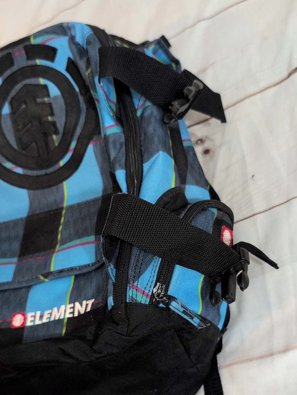 Vintage 2000s Element Backpack Y2K Skate Blue Plaid Skateboard Streetwear